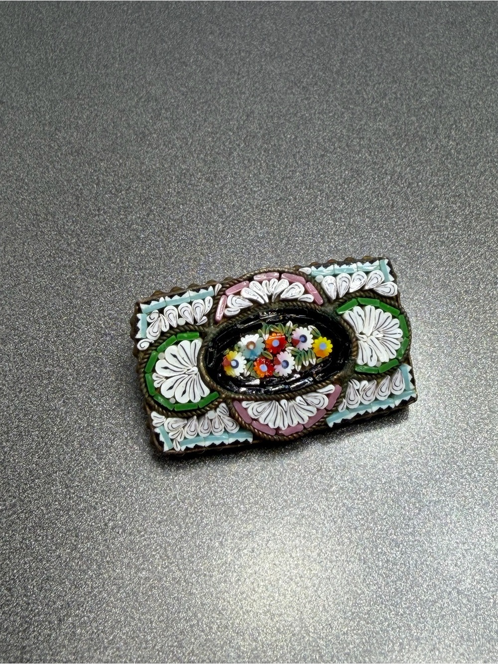 Vintage Floral Mosaic Brooch Italian #29mo